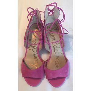 Sam Edelman Hot Pink Serene lace suede heel